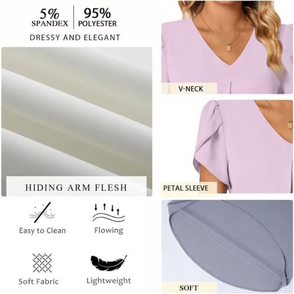 Women's Plus Size Summer Dressy Chiffon Blouses Short Sleeve V Neck Tunic Tops - Picture 5 of 7